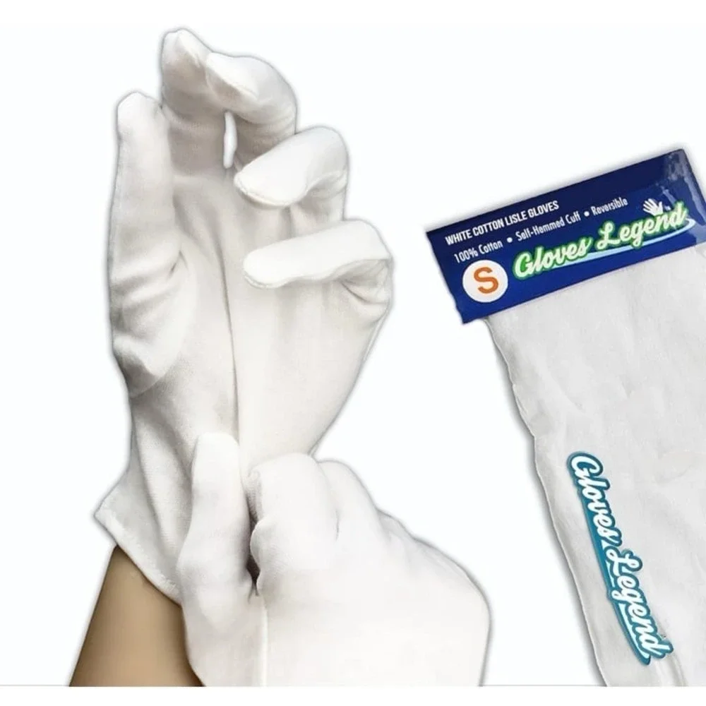 White Cotton Inspection Work Gloves | Coin Silver Art Handling Cosplay Costume |